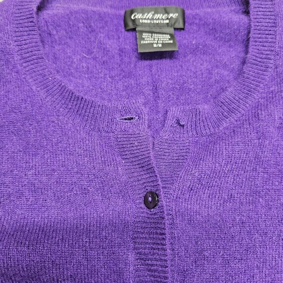Lord & Taylor Womens Purple Cashmere Cardigan Size Medium Button Up - Picture 4 of 8